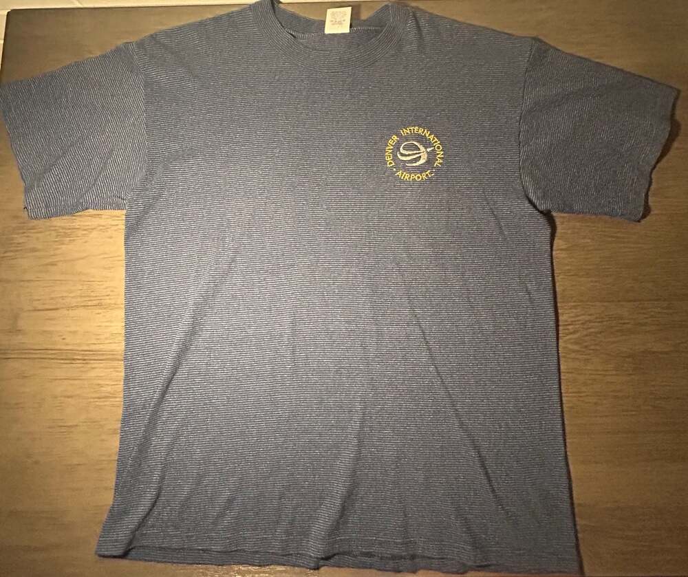 Vintage Miller Denver International Airport Embroidered Striped T-Shirt
